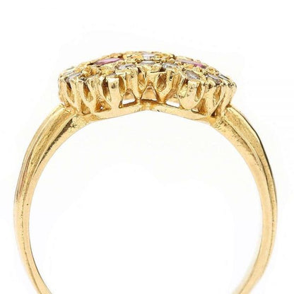 Vintage 18ct Yellow Gold Ruby and Diamond Sweetheart Ring