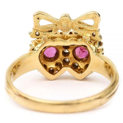Vintage 18ct Yellow Gold Ruby and Diamond Sweetheart Ring