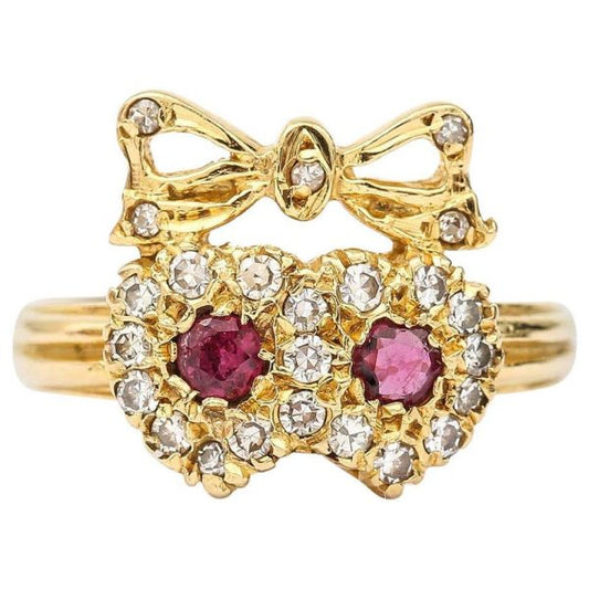 Vintage 18ct Yellow Gold Ruby and Diamond Sweetheart Ring