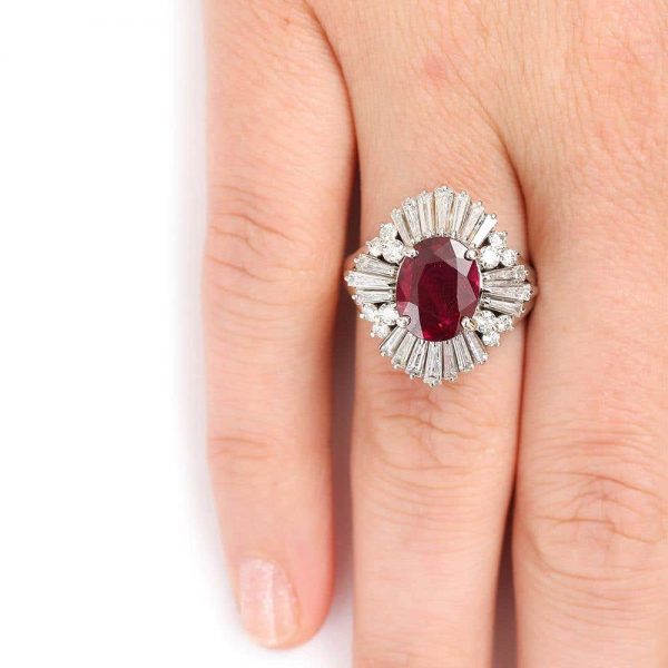 Vintage Platinum 2.18ct No-Heat Ruby and 2.00ct Diamond Ballerina Ring, with Certificate