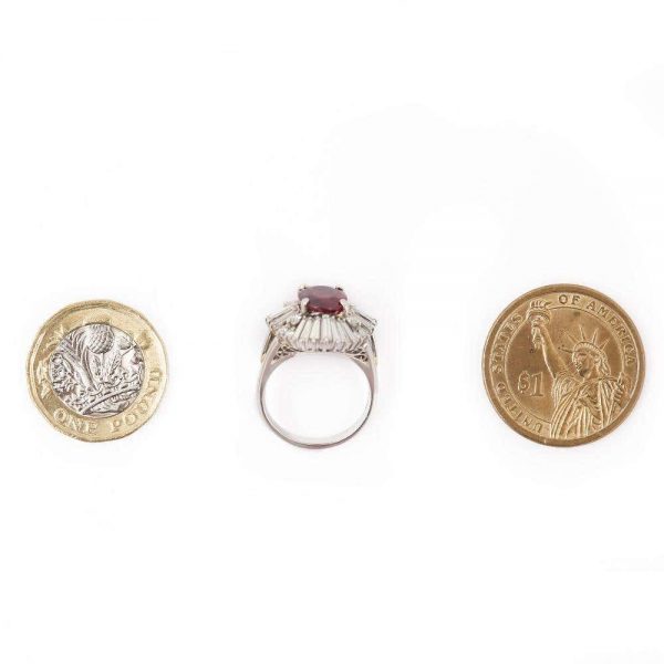 Vintage Platinum 2.18ct No-Heat Ruby and 2.00ct Diamond Ballerina Ring, with Certificate