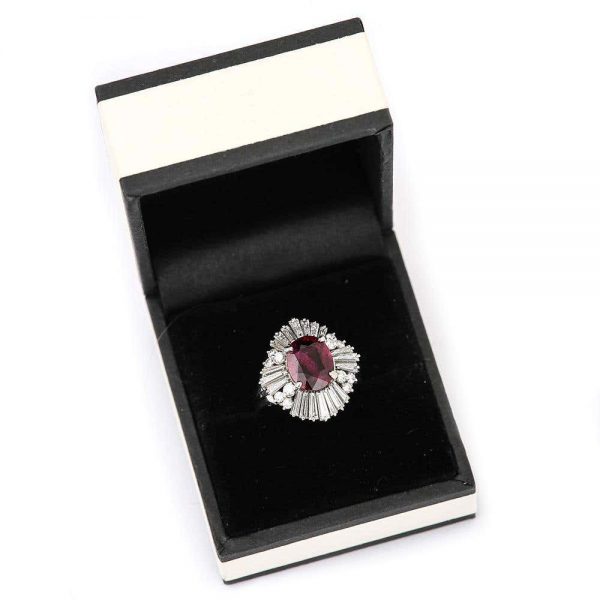 Vintage Platinum 2.18ct No-Heat Ruby and 2.00ct Diamond Ballerina Ring, with Certificate