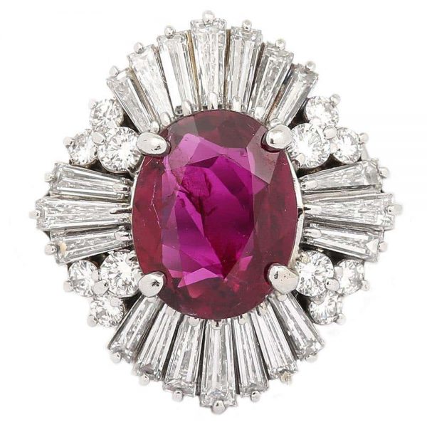 Vintage Platinum 2.18ct No-Heat Ruby and 2.00ct Diamond Ballerina Ring, with Certificate