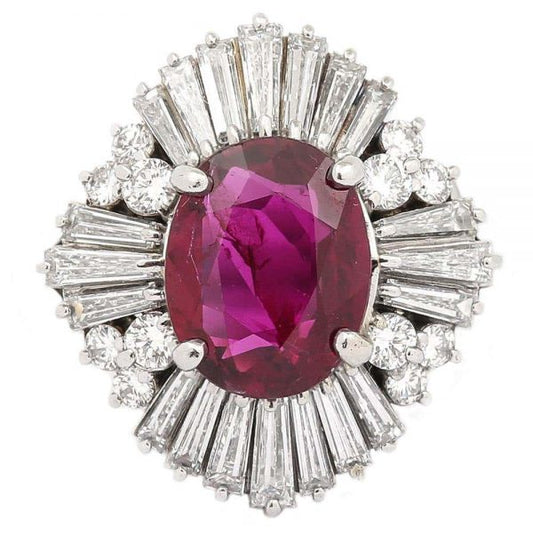 Vintage Platinum 2.18ct No-Heat Ruby and 2.00ct Diamond Ballerina Ring, with Certificate