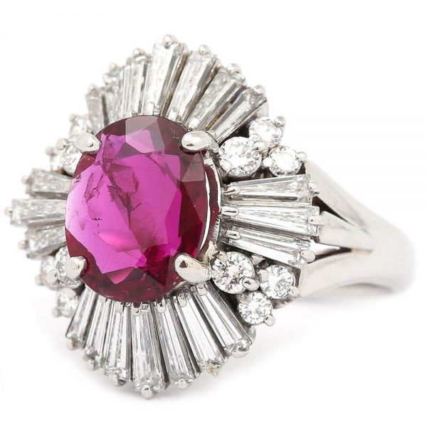 Vintage Platinum 2.18ct No-Heat Ruby and 2.00ct Diamond Ballerina Ring, with Certificate