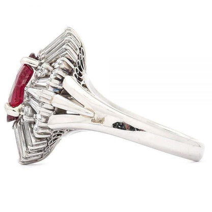 Vintage Platinum 2.18ct No-Heat Ruby and 2.00ct Diamond Ballerina Ring, with Certificate