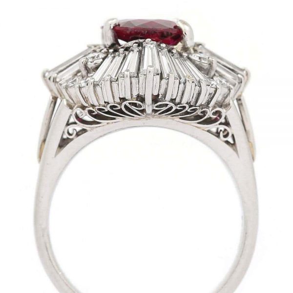 Vintage Platinum 2.18ct No-Heat Ruby and 2.00ct Diamond Ballerina Ring, with Certificate