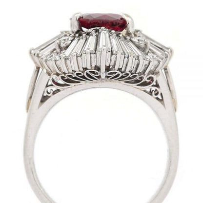 Vintage Platinum 2.18ct No-Heat Ruby and 2.00ct Diamond Ballerina Ring, with Certificate