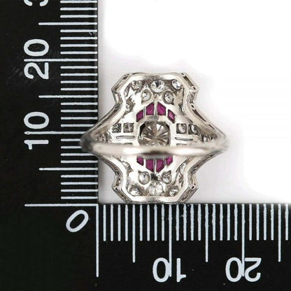 Antique Art Deco Ruby and 1.50 Carat Diamond Platinum Plaque Ring, circa 1920