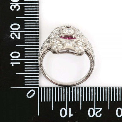 Antique Art Deco Ruby and 1.50 Carat Diamond Platinum Plaque Ring, circa 1920