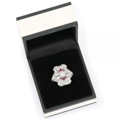 Antique Art Deco Ruby and 1.50 Carat Diamond Platinum Plaque Ring, circa 1920
