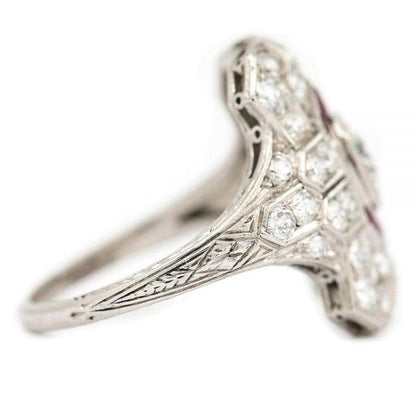 Antique Art Deco Ruby and 1.50 Carat Diamond Platinum Plaque Ring, circa 1920