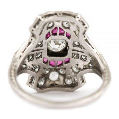 Antique Art Deco Ruby and 1.50 Carat Diamond Platinum Plaque Ring, circa 1920