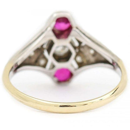 Vintage Art Deco Ruby and Diamond Three Stone Ring
