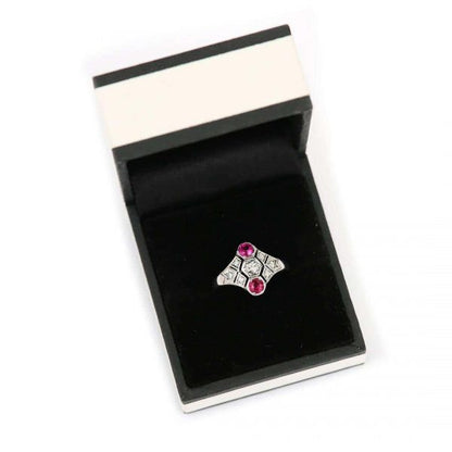 Vintage Art Deco Ruby and Diamond Three Stone Ring