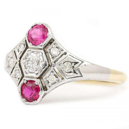 Vintage Art Deco Ruby and Diamond Three Stone Ring