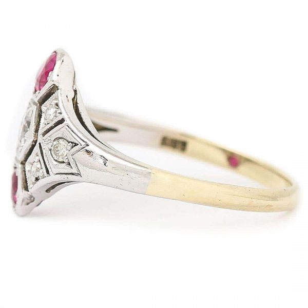Vintage Art Deco Ruby and Diamond Three Stone Ring