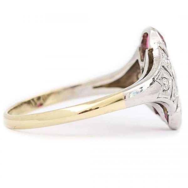 Vintage Art Deco Ruby and Diamond Three Stone Ring