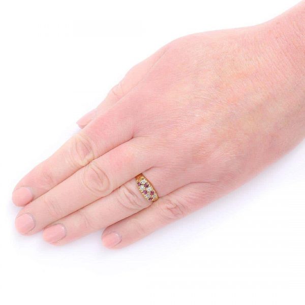 Antique Victorian 18ct Gold Ruby and Diamond Checkerboard Ring