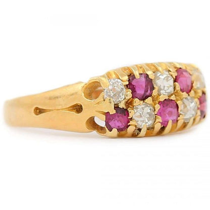Antique Victorian 18ct Gold Ruby and Diamond Checkerboard Ring