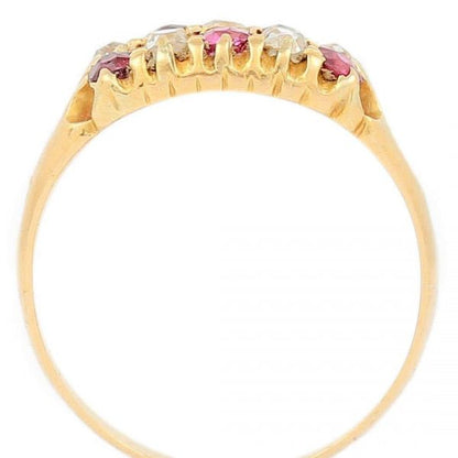 Antique Victorian 18ct Gold Ruby and Diamond Checkerboard Ring