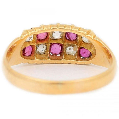 Antique Victorian 18ct Gold Ruby and Diamond Checkerboard Ring
