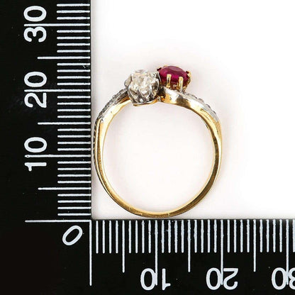 Early 20th Century 18ct Gold Ruby and Diamond Toi et Moi Ring