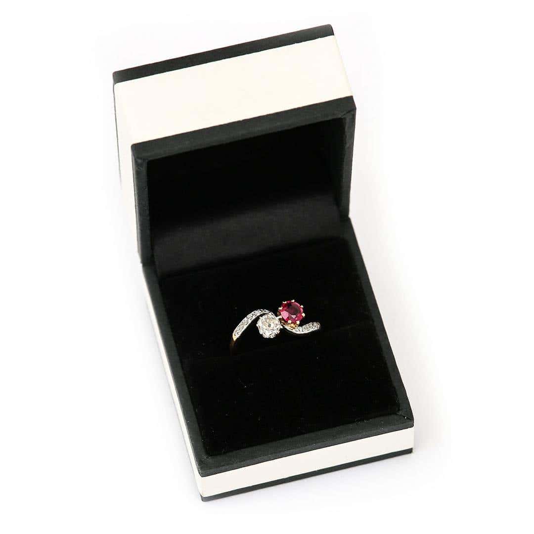 Early 20th Century 18ct Gold Ruby and Diamond Toi et Moi Ring