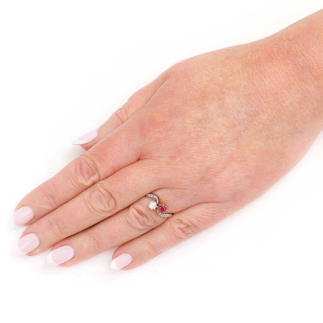 Early 20th Century 18ct Gold Ruby and Diamond Toi et Moi Ring