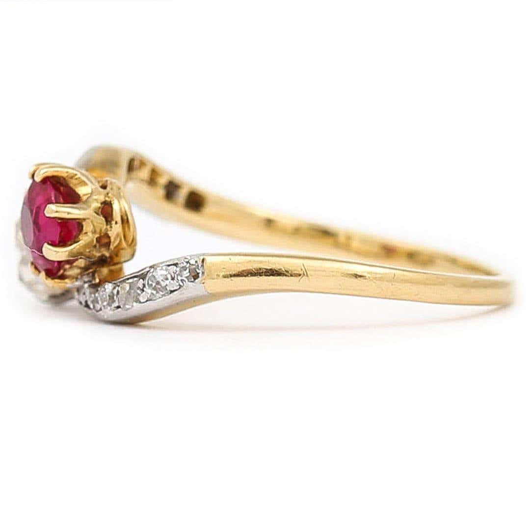 Early 20th Century 18ct Gold Ruby and Diamond Toi et Moi Ring