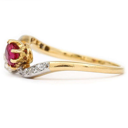 Early 20th Century 18ct Gold Ruby and Diamond Toi et Moi Ring