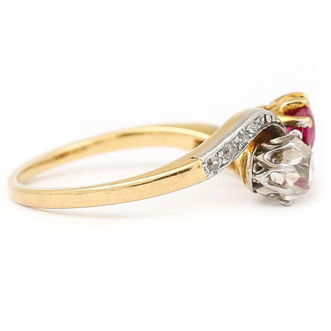 Early 20th Century 18ct Gold Ruby and Diamond Toi et Moi Ring