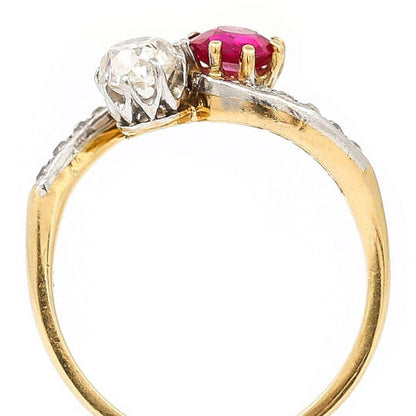 Early 20th Century 18ct Gold Ruby and Diamond Toi et Moi Ring