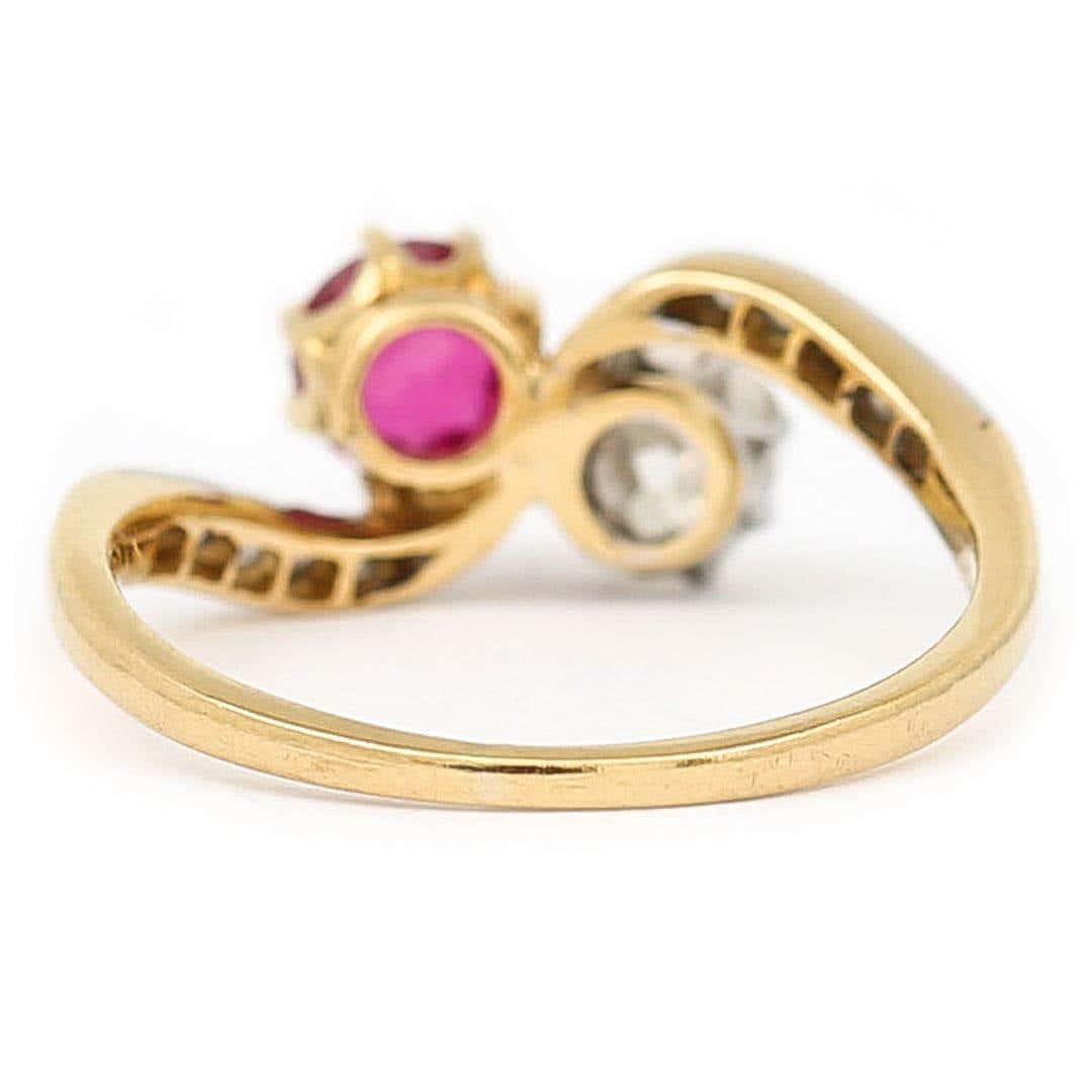 Early 20th Century 18ct Gold Ruby and Diamond Toi et Moi Ring