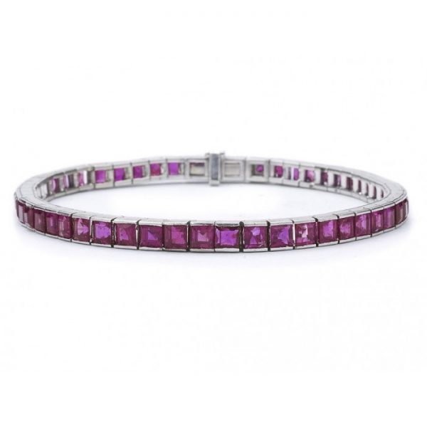 RUBY AND WHITE GOLD LINE BRACELET