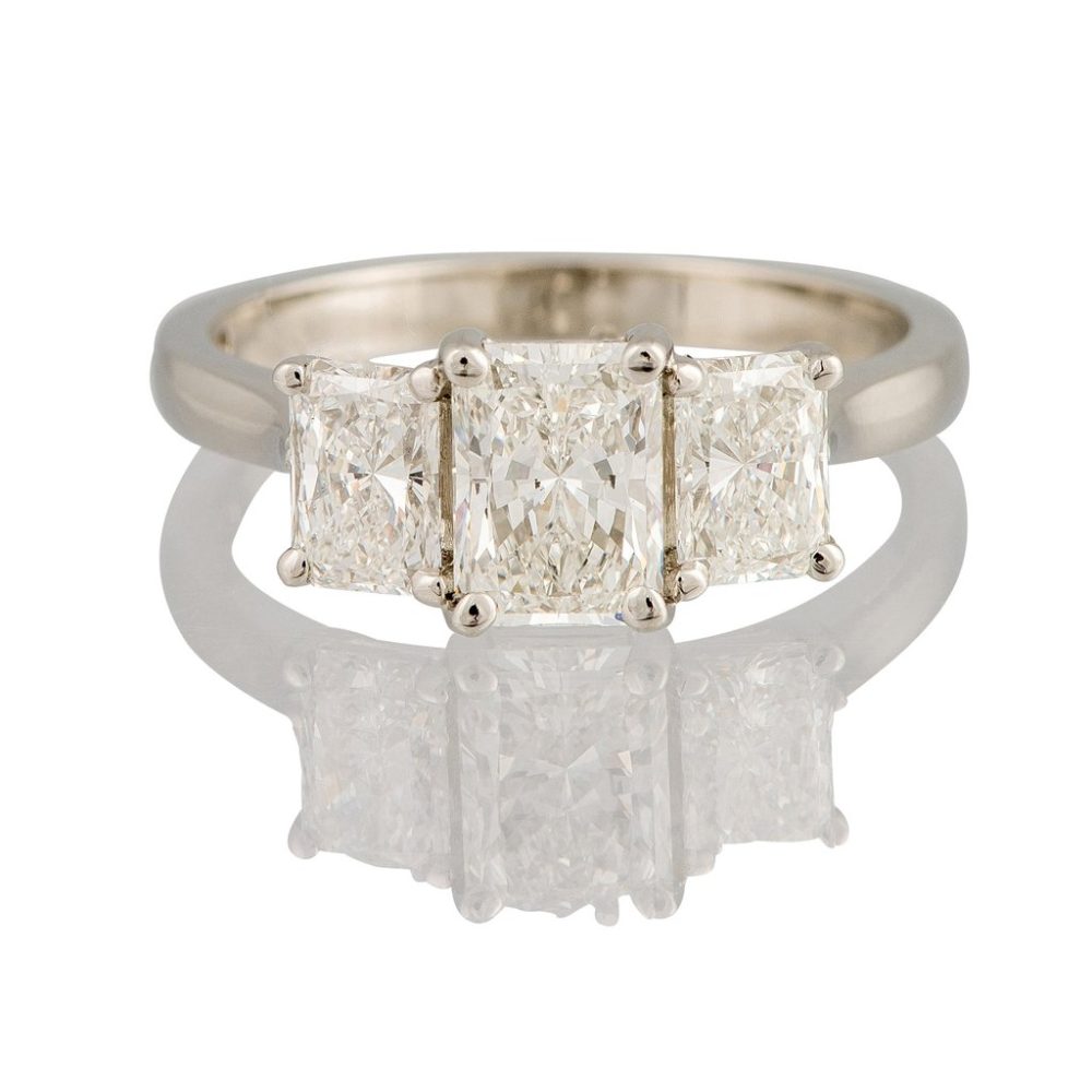 Radiant cut Trilogy Diamond Ring, 2.02 carats, platinum