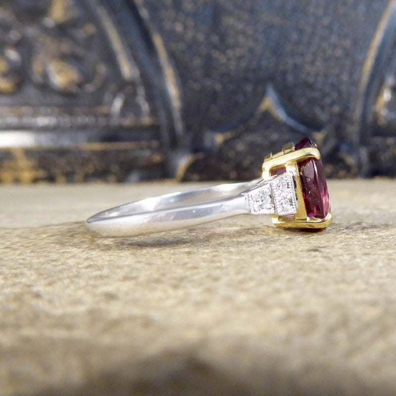 Raspberry Red Tourmaline and Diamond Ring, 2.77ct 