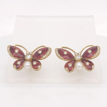 Red Enamel and Diamond Butterfly Earrings