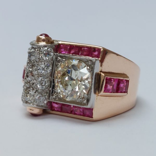 Retro 1.60ct Old Brilliant Cut Diamond and Ruby Ring