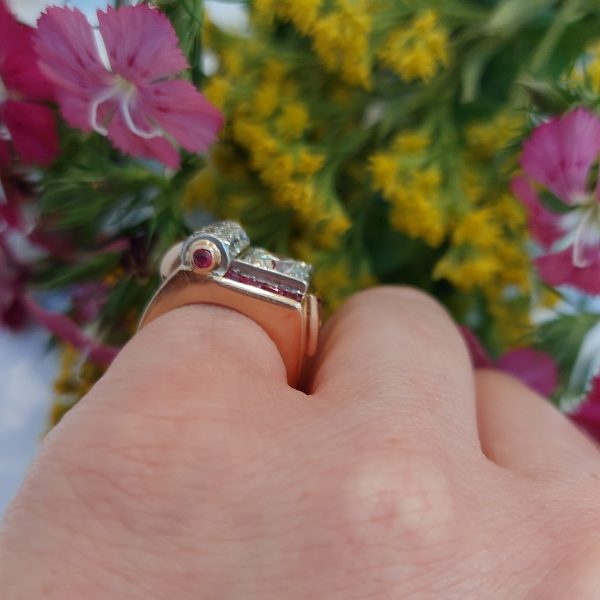 Retro 1.60ct Old Brilliant Cut Diamond and Ruby Ring