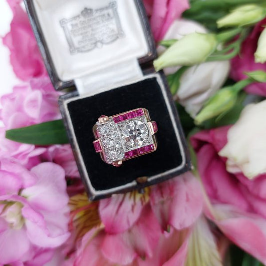 Retro 1.60ct Old Brilliant Cut Diamond and Ruby Ring