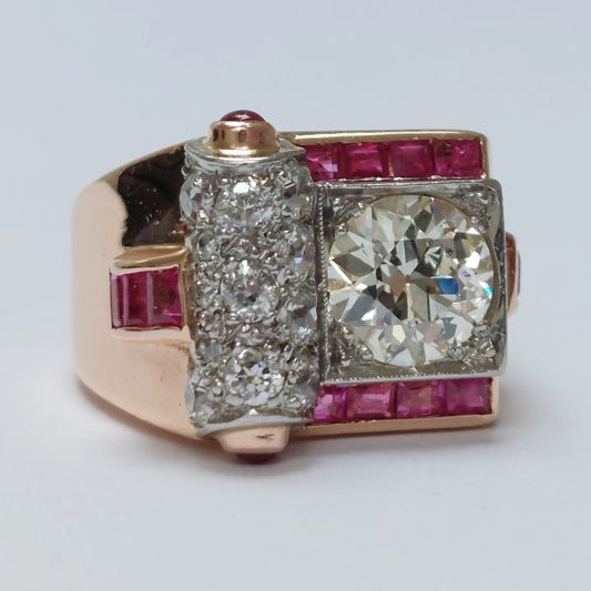 Retro 1.60ct Old Brilliant Cut Diamond and Ruby Ring