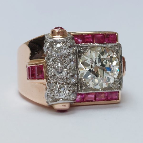 Retro 1.60ct Old Brilliant Cut Diamond and Ruby Ring
