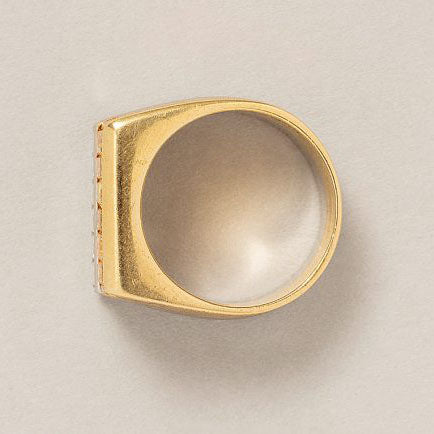 Retro 2ct Baguette Cut Fancy Yellow and White Diamond Ring in 18ct yellow gold and platinum row ring with matt finish