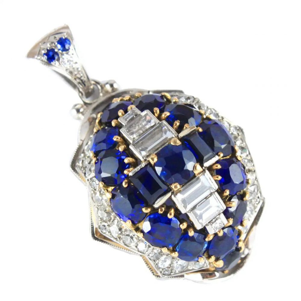 Vintage 1940s Retro 7cts Sapphire and Diamond Domed Pendant