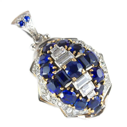 Vintage 1940s Retro 7cts Sapphire and Diamond Domed Pendant