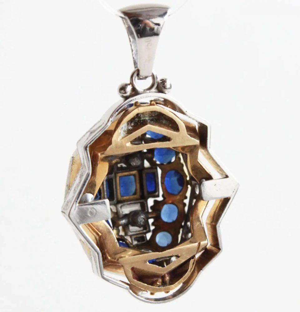 Vintage 1940s Retro 7cts Sapphire and Diamond Domed Pendant
