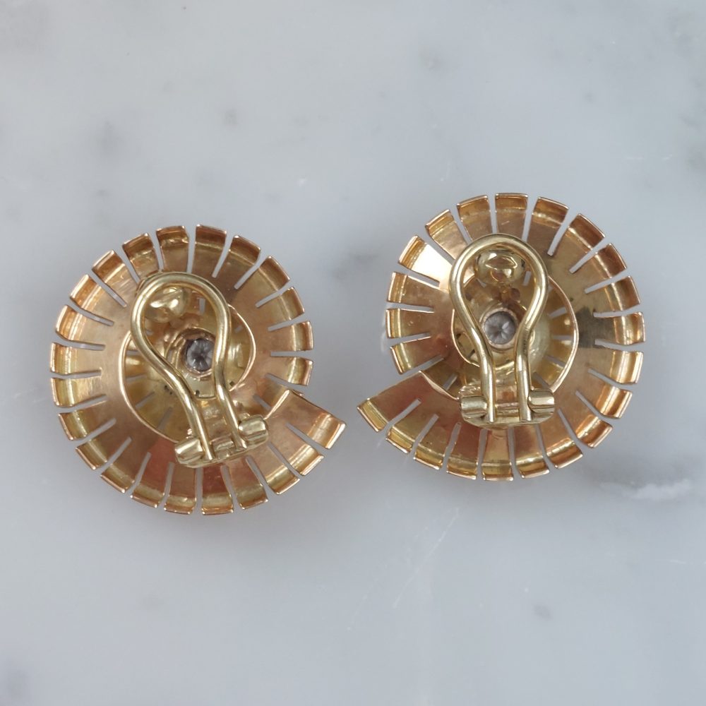 Retro Vintage 0.45ct Old Brilliant Cut Diamond Gold Shell Earrings