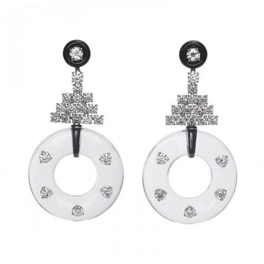 Rock Crystal, Onyx and Diamond Drop Earrings