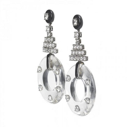 Rock Crystal, Onyx and Diamond Drop Earrings